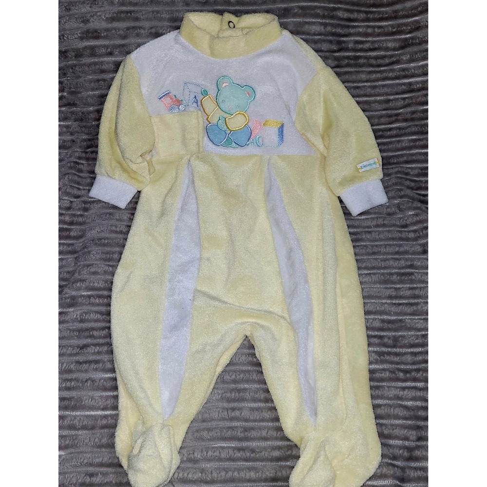 Vintage Little Me Yellow Fleece Teddy Bear Footed Sleeper Baby Medium 14-17 lbs